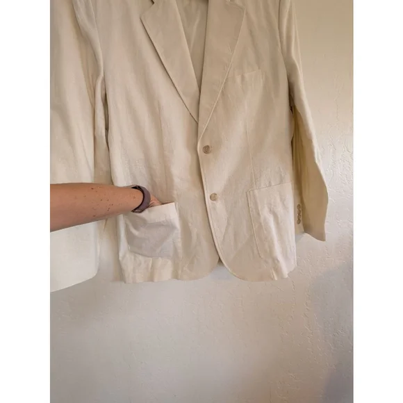 Andrew Fezza Linen Blend Blazer Cream Neutral Tailored Jacket Minimalist Coastal - Picture 4 of 15